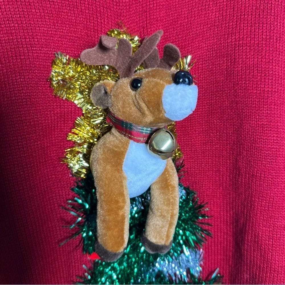 Ugly Christmas Sweater Juniors Womens 3D Pop Out Reindeer Tinsel Bell  Medium